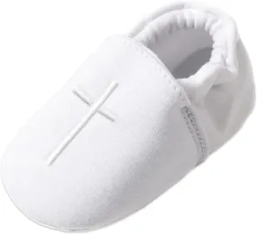 AGJ Baby Boys Baptism Shoes with Embroidered Cross, Infant Toddler Soft Sole White Christening Sneaker