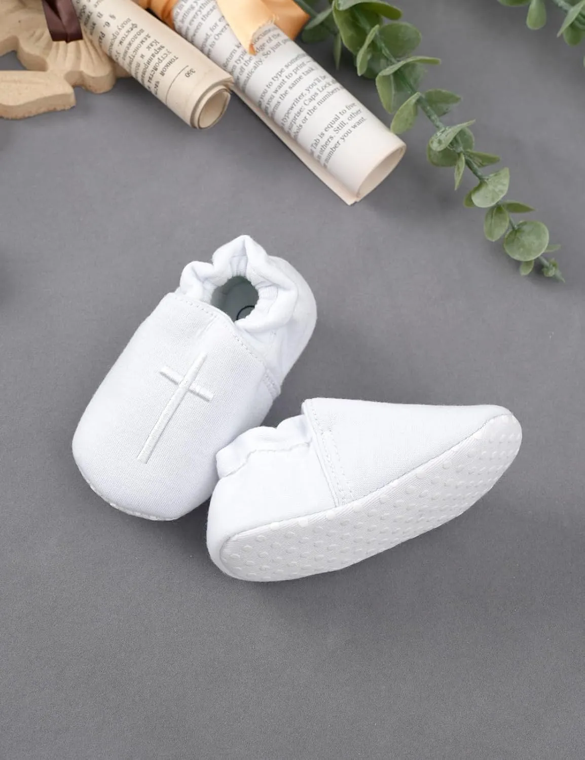 AGJ Baby Boys Baptism Shoes with Embroidered Cross, Infant Toddler Soft Sole White Christening Sneaker