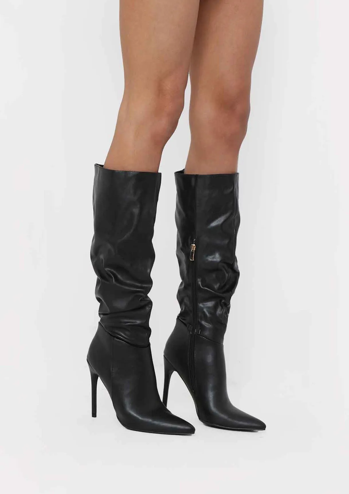 Alexandra Black Knee High Heeled Boots
