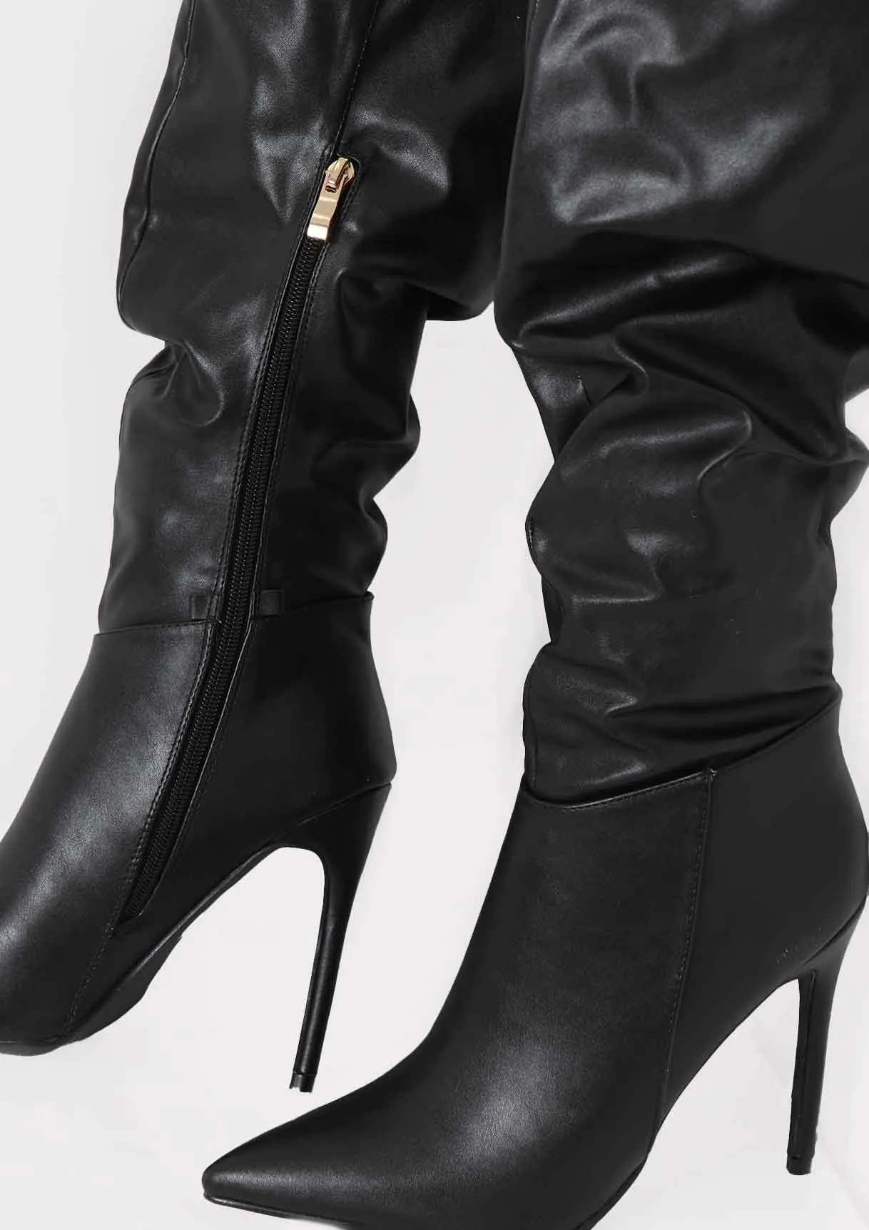 Alexandra Black Knee High Heeled Boots