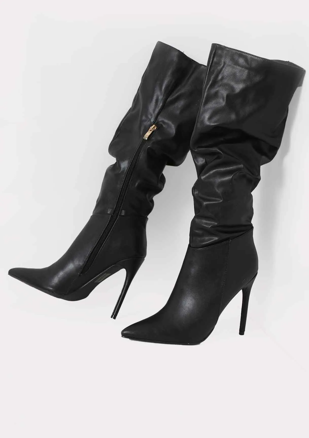 Alexandra Black Knee High Heeled Boots