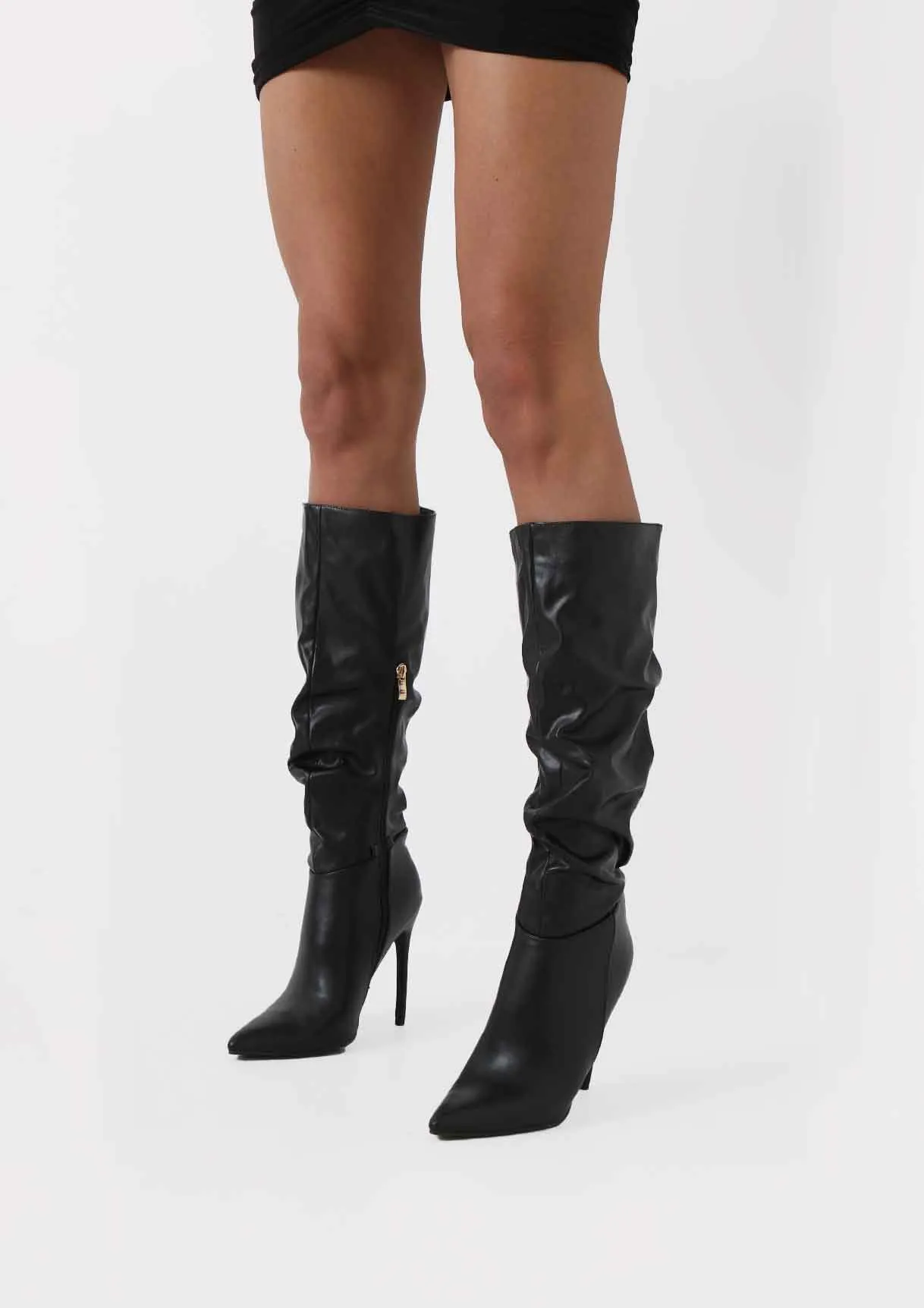 Alexandra Black Knee High Heeled Boots