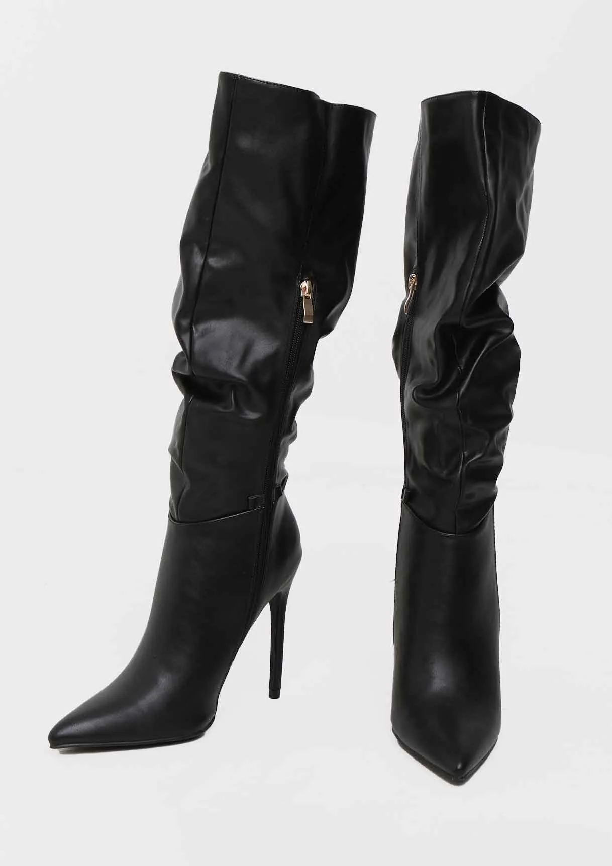 Alexandra Black Knee High Heeled Boots