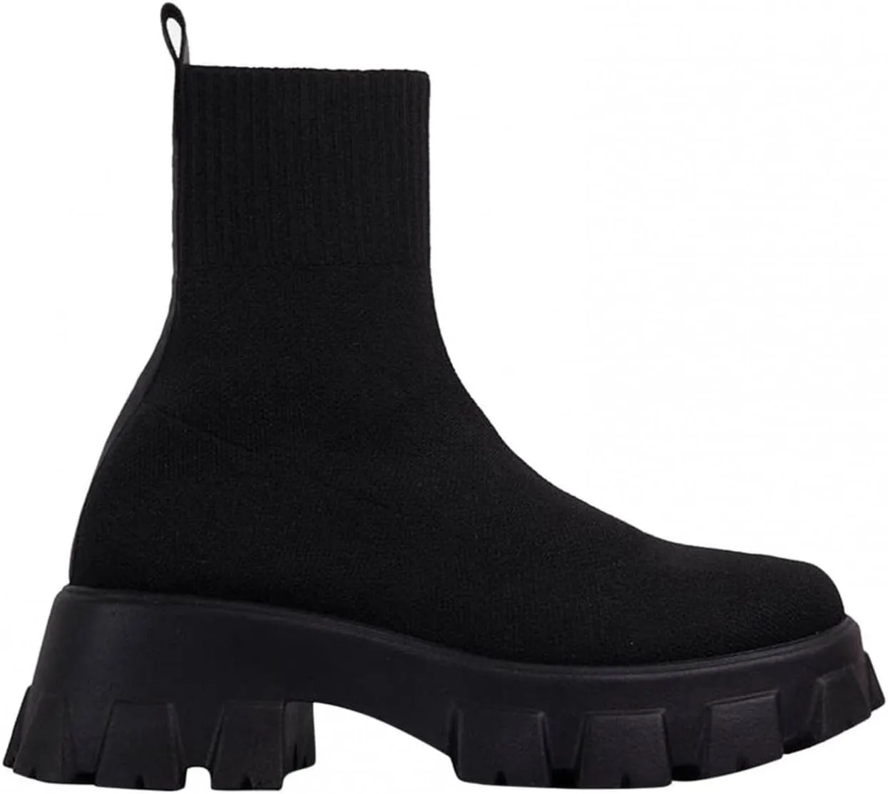 Bcshiye Women's Knit Chunky Heel Sock Boots Round Toe Mid-Calf Booties Chunky Heeled Breathable Slip On Ankle Booties