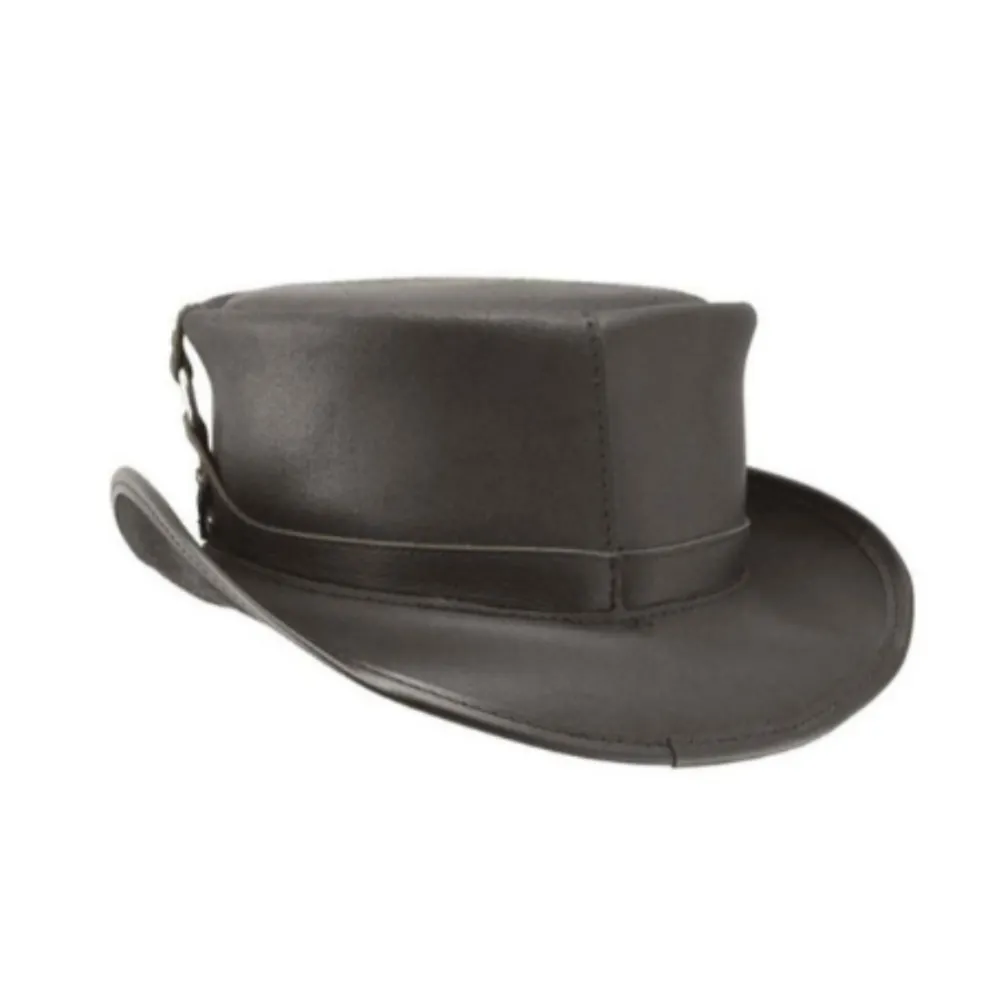 Cowhide Black Leather Top Hat