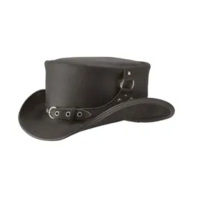 Cowhide Black Leather Top Hat