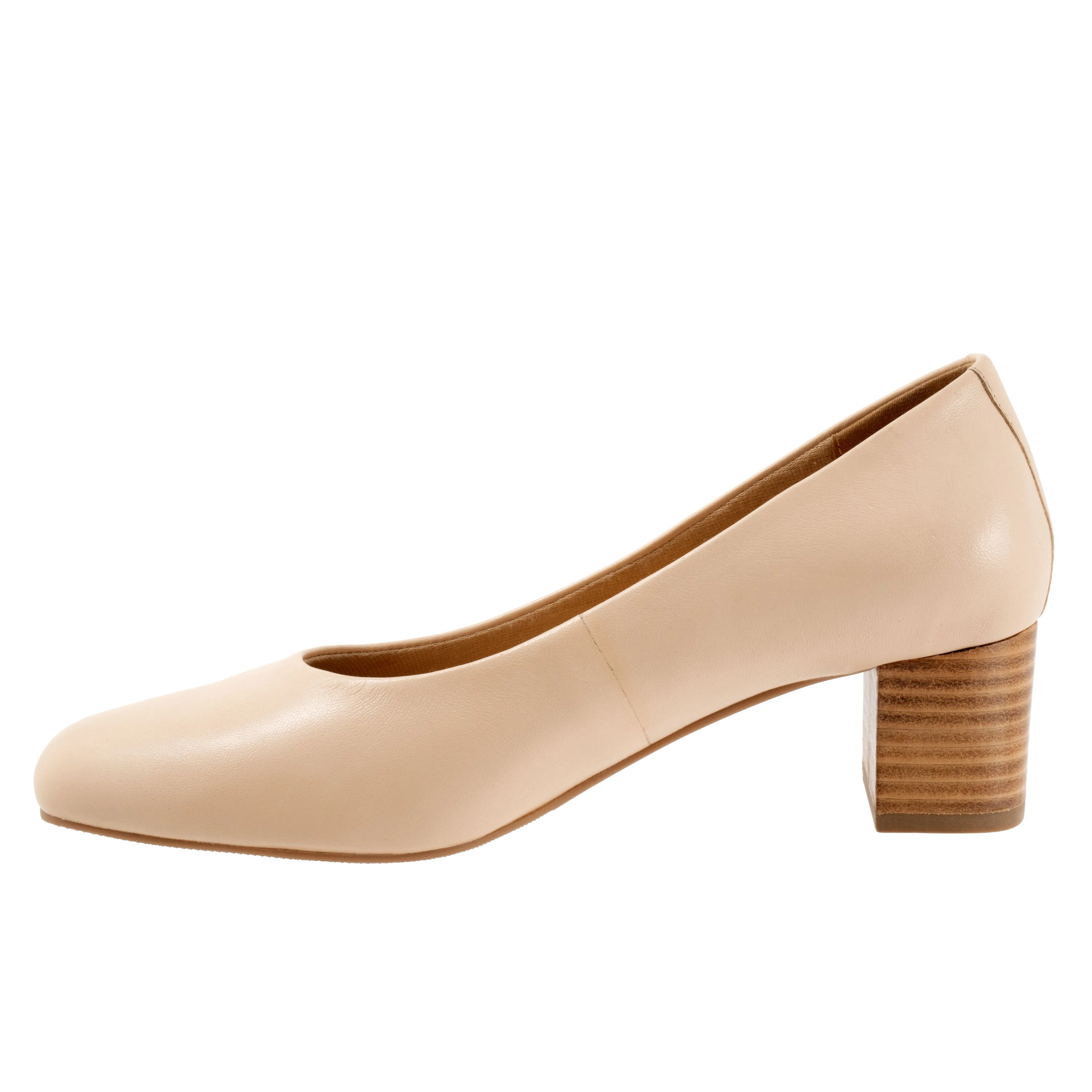 Daria Beige Leather Mid Block Heel