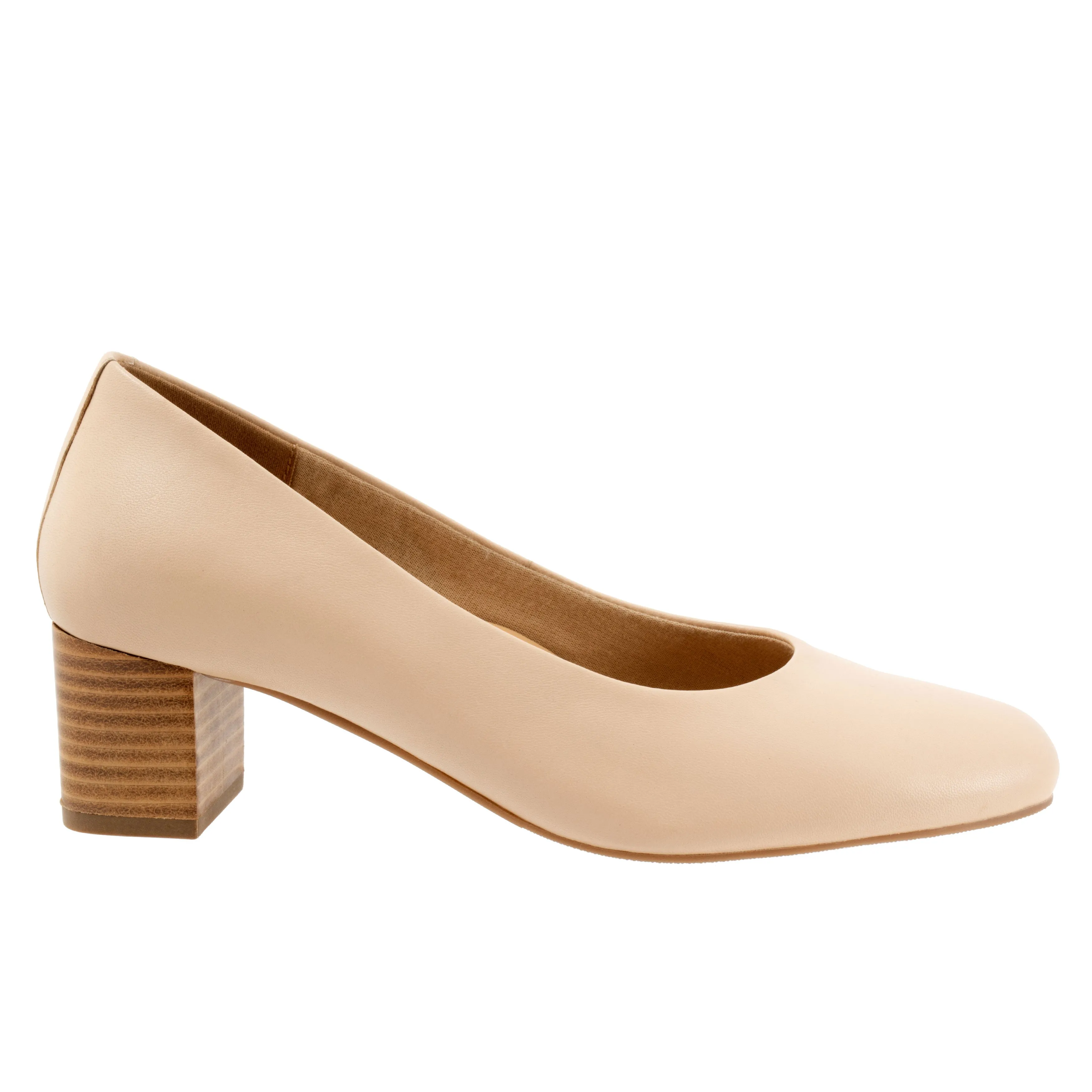 Daria Beige Leather Mid Block Heel