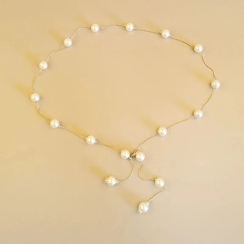 Elegant Pearl Women's Belt Simple Adjustable Metal Thin Chain Belt For Ladies Dress Skinny Waistband Decorative Jewelry