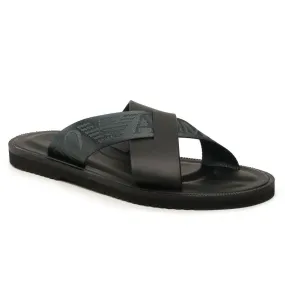 EMPORIO ARMANI LEATHER CROSS-OVER SANDALS WITH LOGO TAPE X4P124-GRN