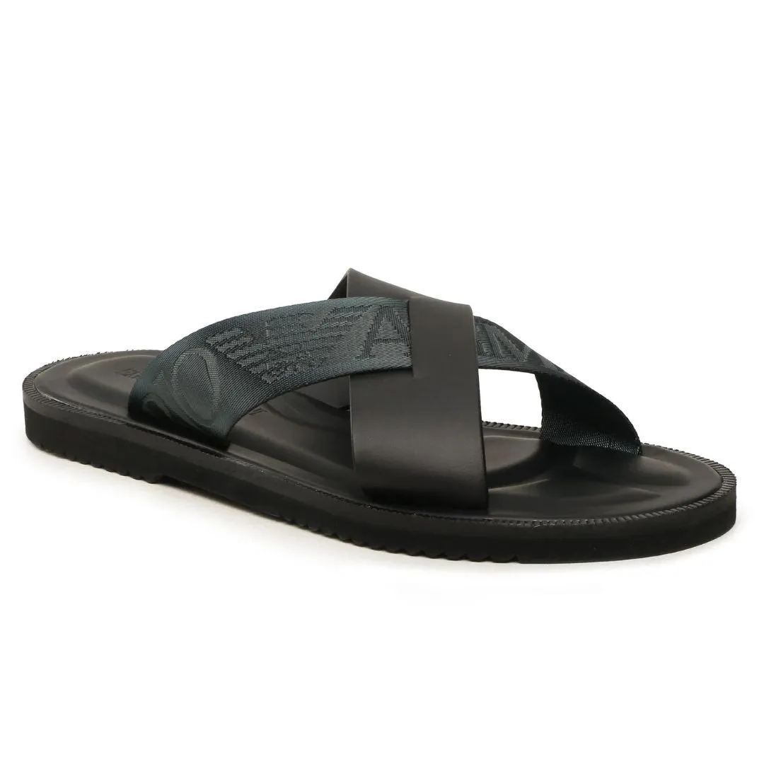 EMPORIO ARMANI LEATHER CROSS-OVER SANDALS WITH LOGO TAPE X4P124-GRN
