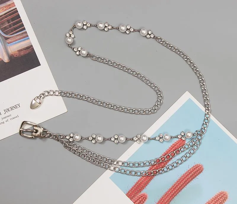 Fashion and Elegant Women's Rhinestone Waist Chain All-match Chain with Sweater Dress Metal Belt Girdle