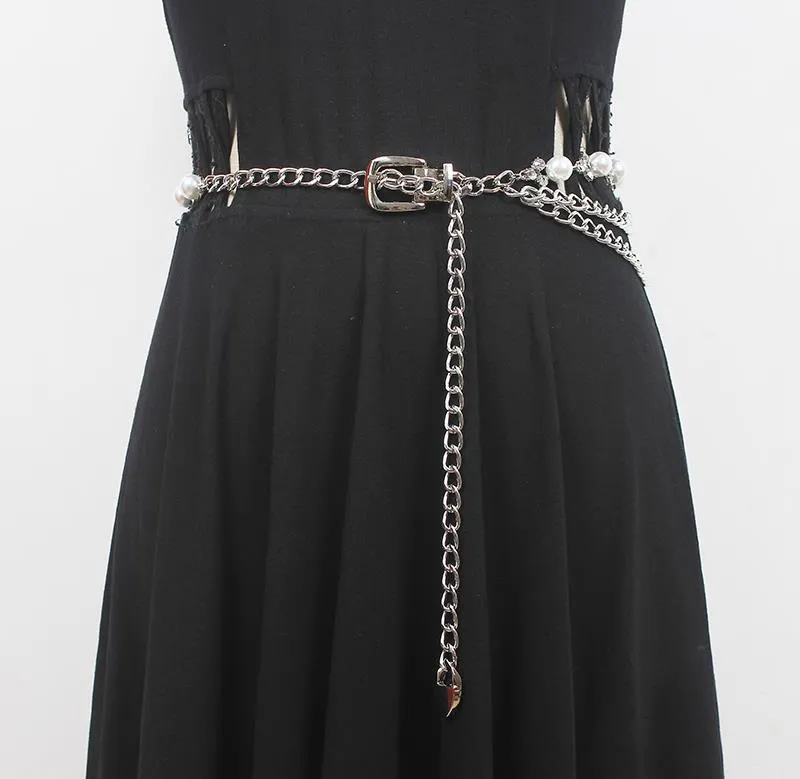 Fashion and Elegant Women's Rhinestone Waist Chain All-match Chain with Sweater Dress Metal Belt Girdle
