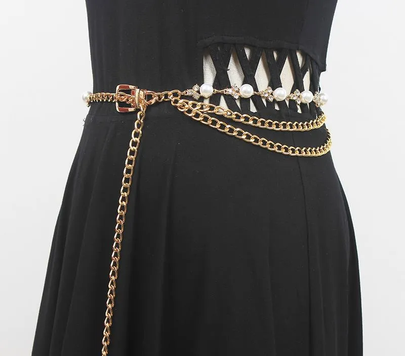 Fashion and Elegant Women's Rhinestone Waist Chain All-match Chain with Sweater Dress Metal Belt Girdle