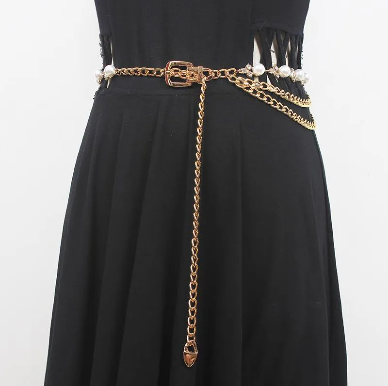 Fashion and Elegant Women's Rhinestone Waist Chain All-match Chain with Sweater Dress Metal Belt Girdle