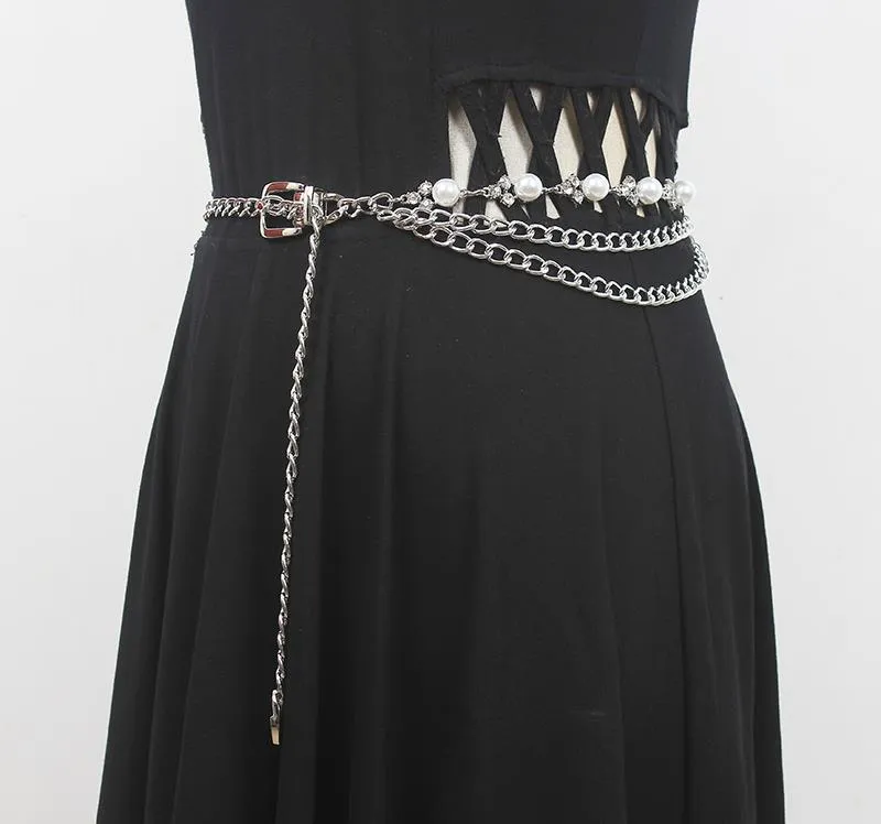 Fashion and Elegant Women's Rhinestone Waist Chain All-match Chain with Sweater Dress Metal Belt Girdle