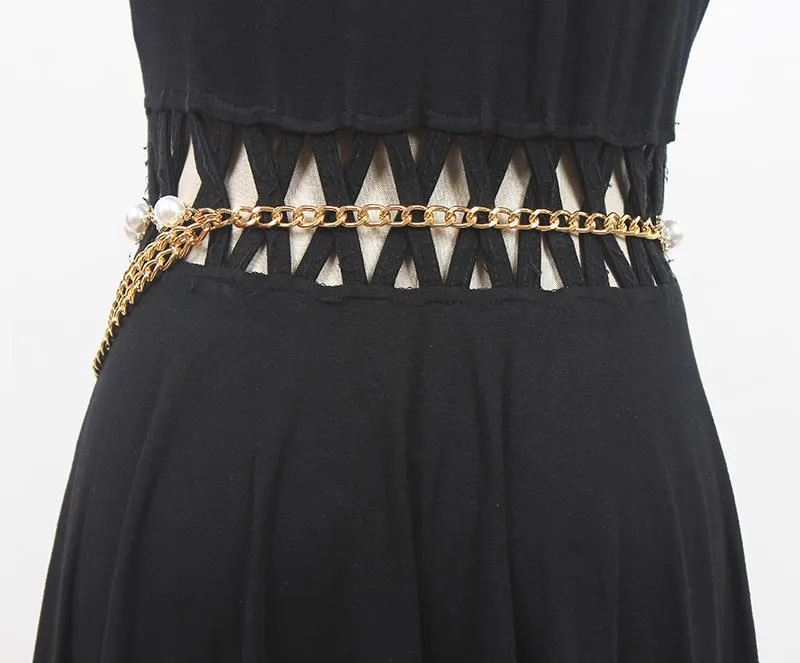 Fashion and Elegant Women's Rhinestone Waist Chain All-match Chain with Sweater Dress Metal Belt Girdle