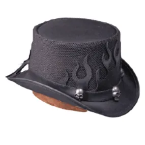 Flames Mesh Leather Top Hat