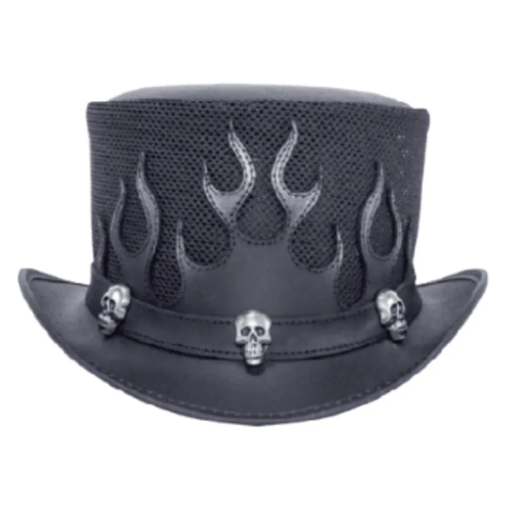 Flames Mesh Leather Top Hat