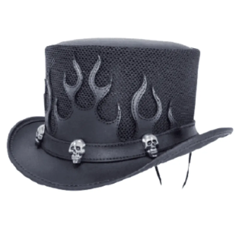 Flames Mesh Leather Top Hat