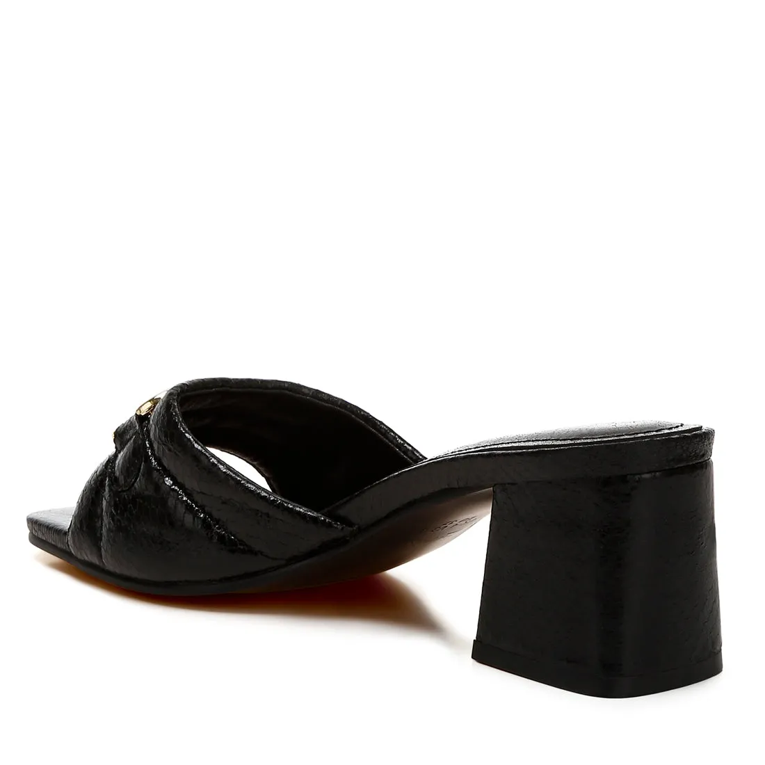 Horsebit Detail Snake Print Sandals