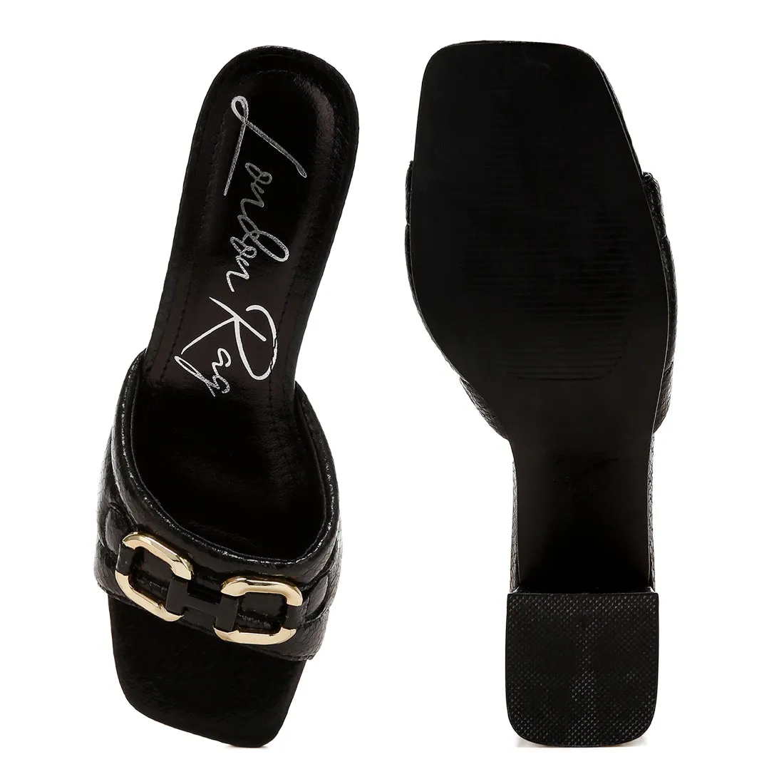 Horsebit Detail Snake Print Sandals