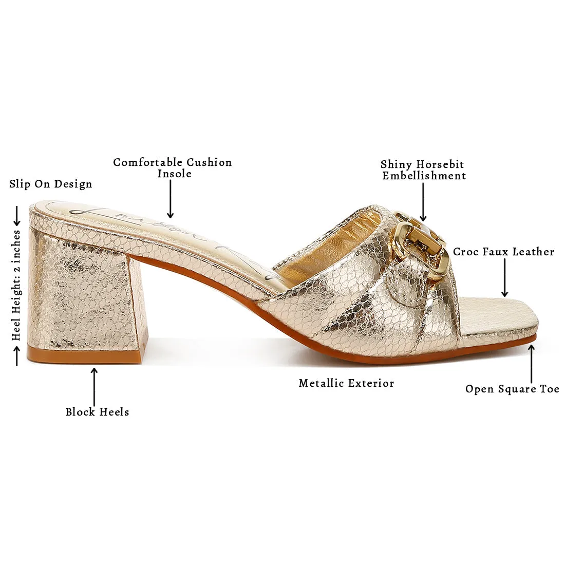 Horsebit Detail Snake Print Sandals