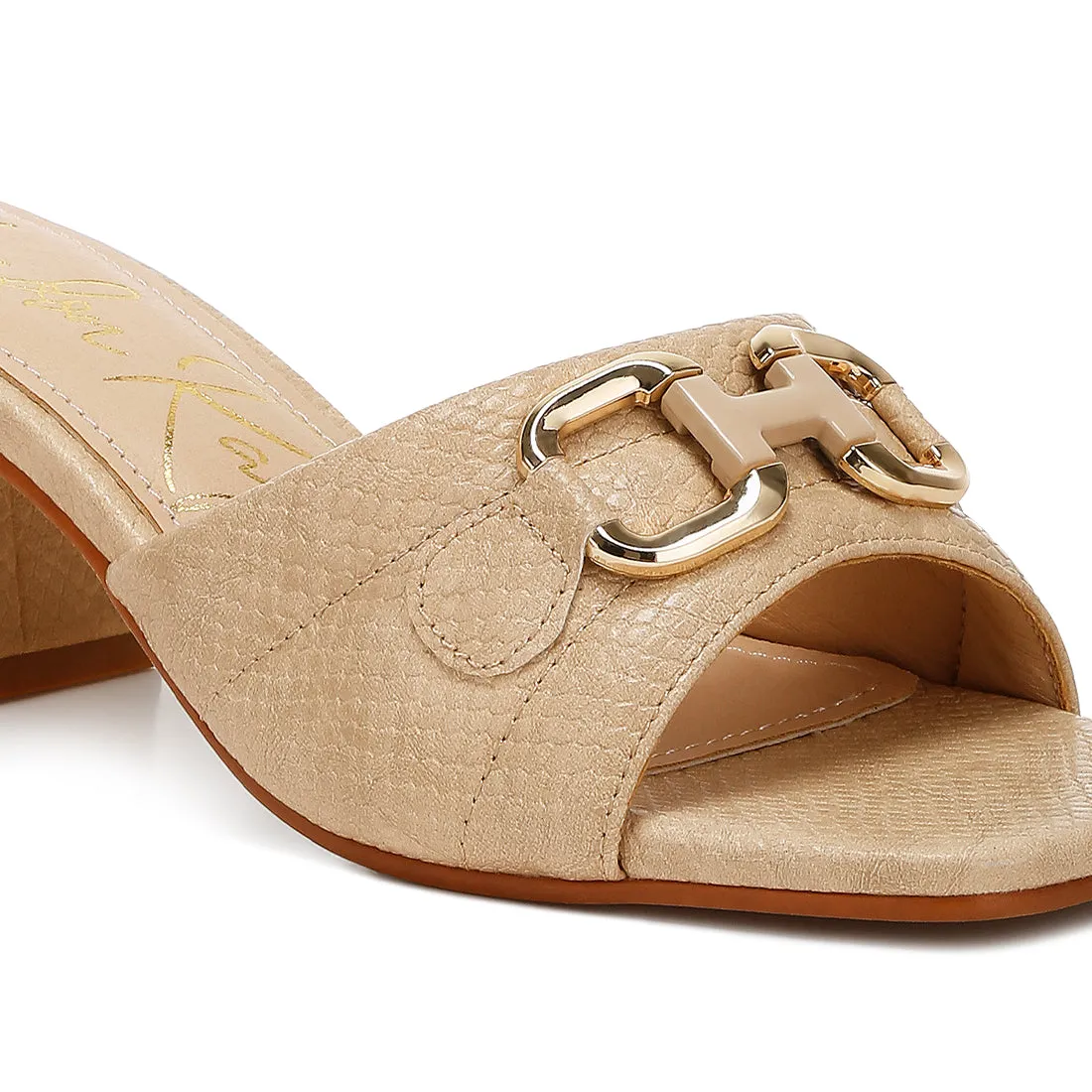 Horsebit Detail Snake Print Sandals
