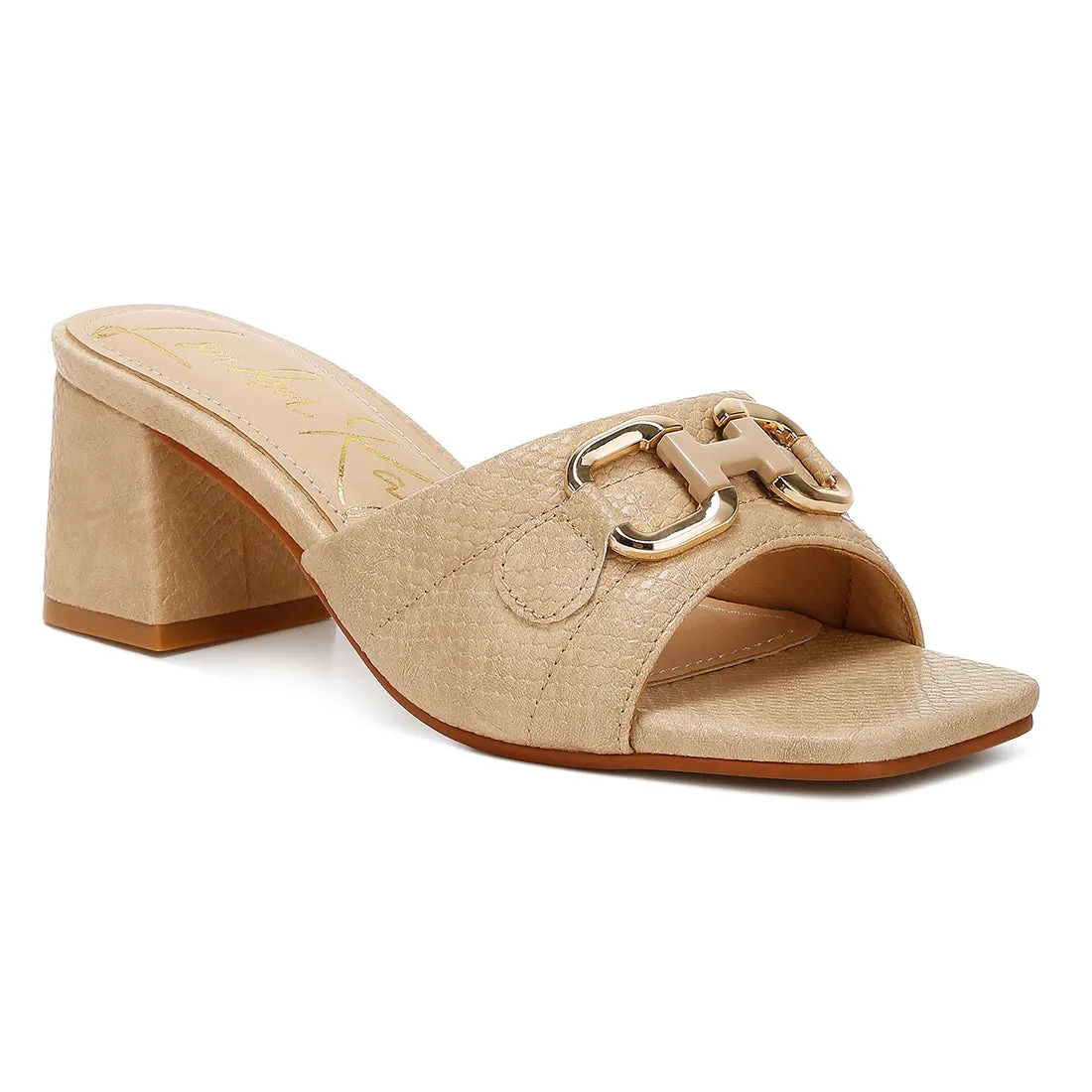 Horsebit Detail Snake Print Sandals