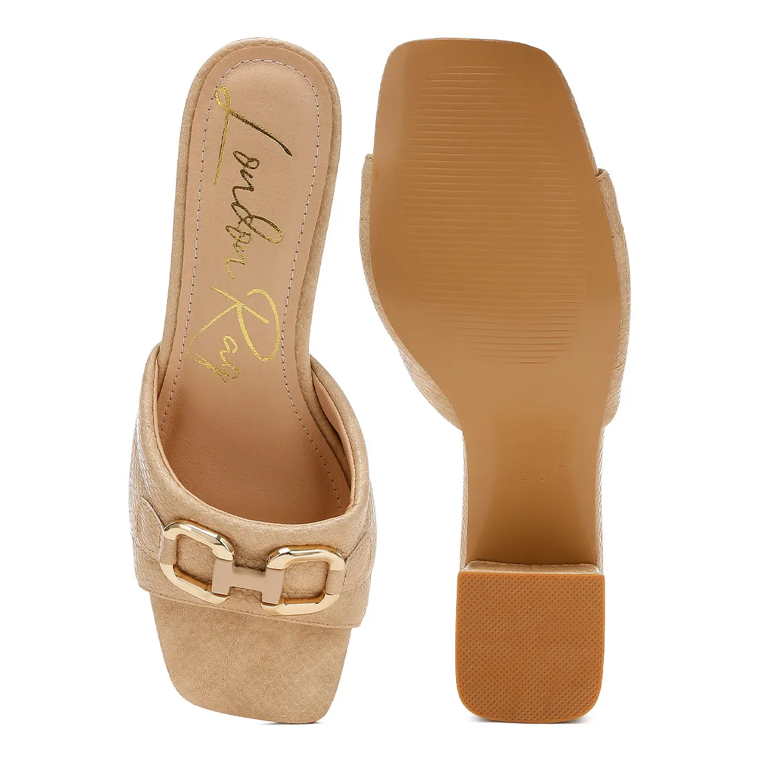 Horsebit Detail Snake Print Sandals
