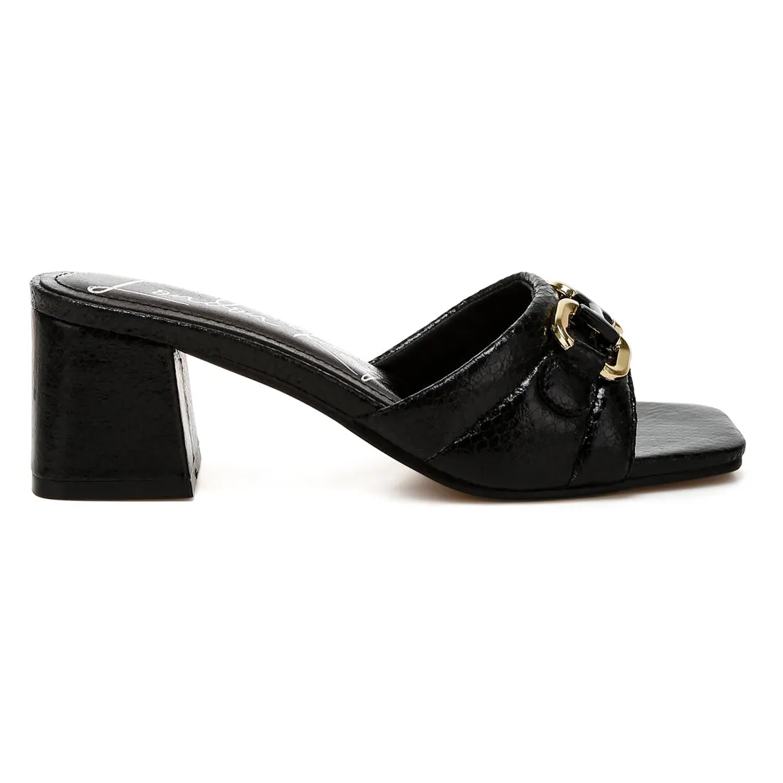Horsebit Detail Snake Print Sandals