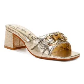 Horsebit Detail Snake Print Sandals