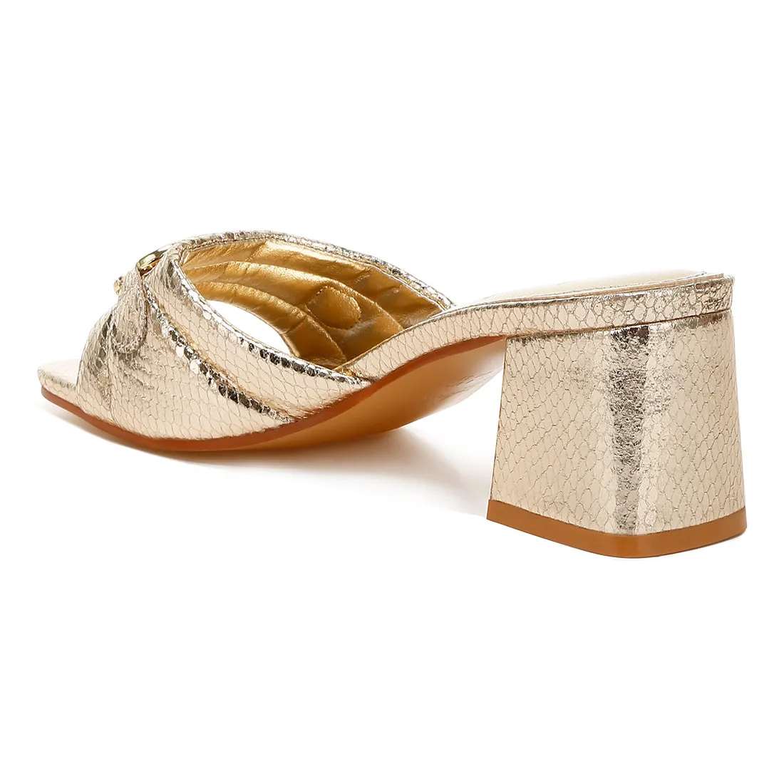 Horsebit Detail Snake Print Sandals