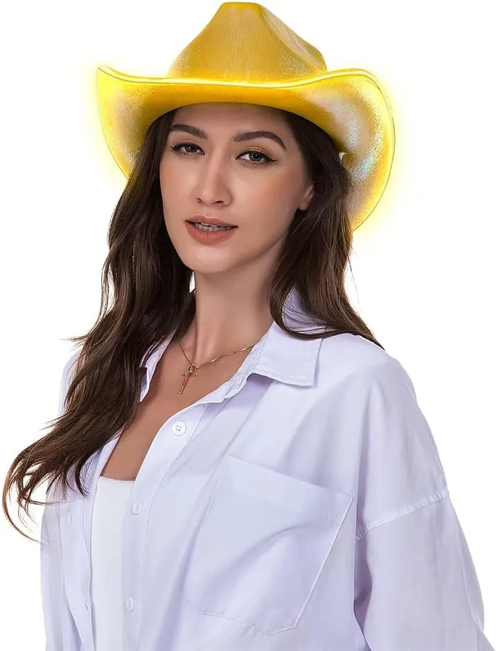 HSCTEK Light Up Holographic Space Cowboy Cowgirl Hat(Updated EL Wire)