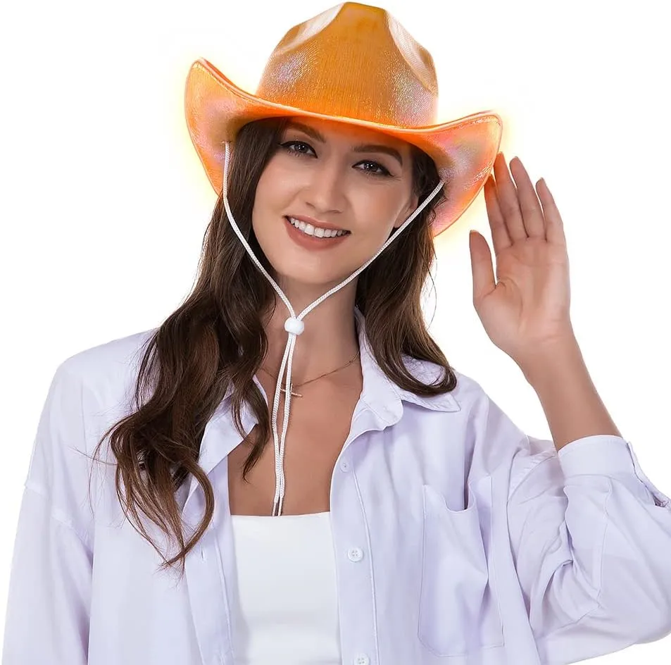 HSCTEK Light Up Holographic Space Cowboy Cowgirl Hat(Updated EL Wire)