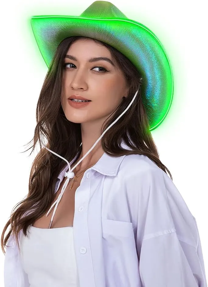 HSCTEK Light Up Holographic Space Cowboy Cowgirl Hat(Updated EL Wire)
