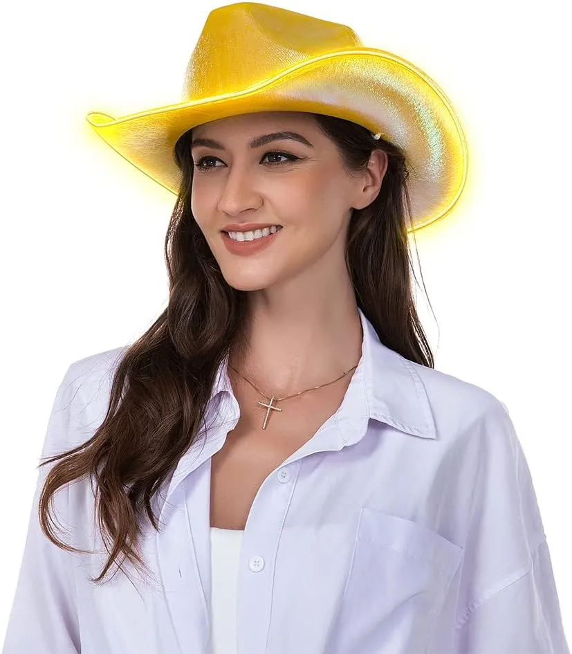 HSCTEK Light Up Holographic Space Cowboy Cowgirl Hat(Updated EL Wire)