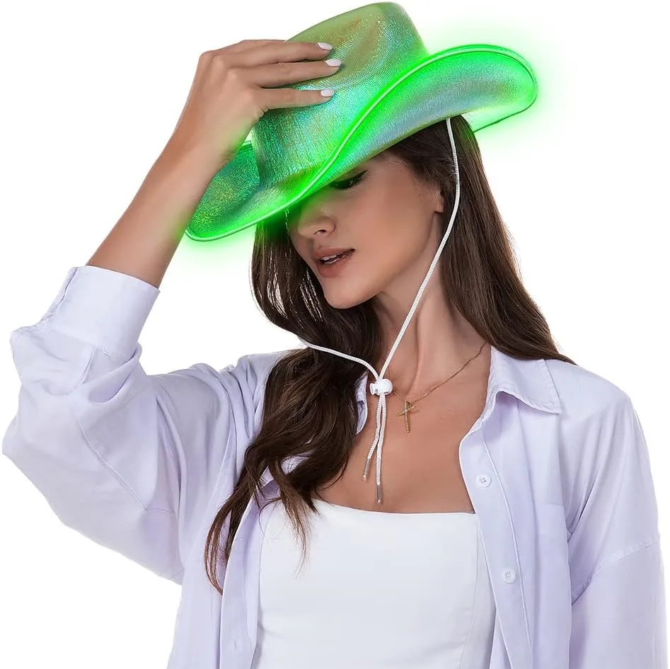 HSCTEK Light Up Holographic Space Cowboy Cowgirl Hat(Updated EL Wire)