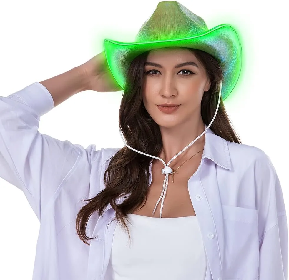 HSCTEK Light Up Holographic Space Cowboy Cowgirl Hat(Updated EL Wire)