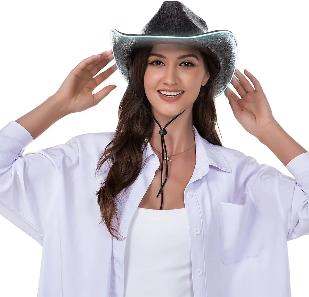 HSCTEK Light Up Holographic Space Cowboy Cowgirl Hat(Updated EL Wire)