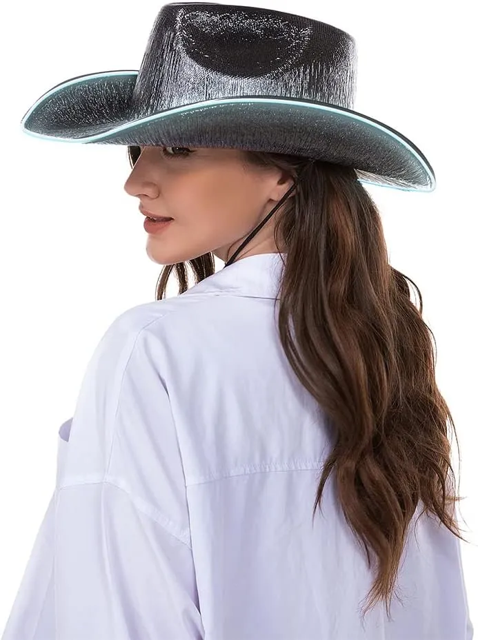 HSCTEK Light Up Holographic Space Cowboy Cowgirl Hat(Updated EL Wire)