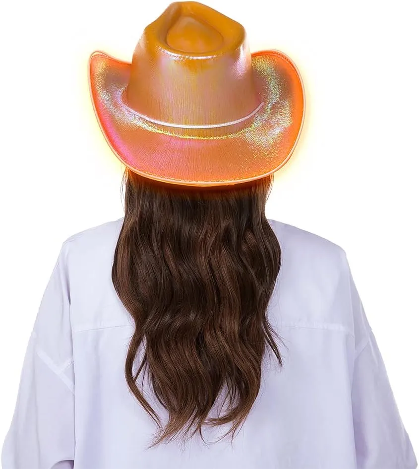 HSCTEK Light Up Holographic Space Cowboy Cowgirl Hat(Updated EL Wire)
