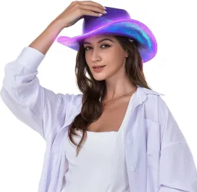HSCTEK Light Up Holographic Space Cowboy Cowgirl Hat(Updated EL Wire)
