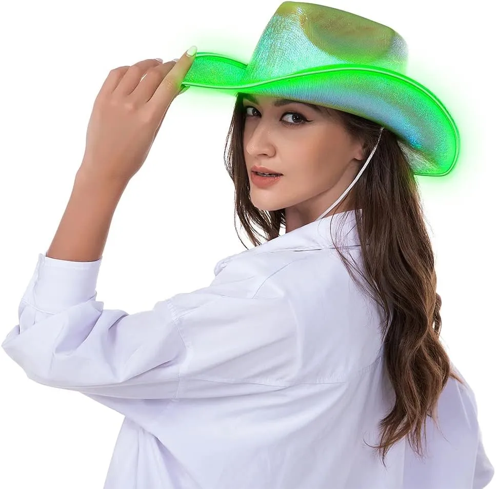 HSCTEK Light Up Holographic Space Cowboy Cowgirl Hat(Updated EL Wire)