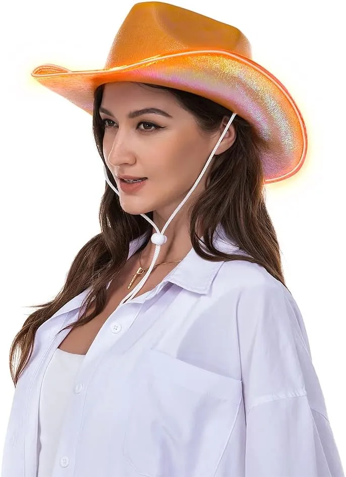 HSCTEK Light Up Holographic Space Cowboy Cowgirl Hat(Updated EL Wire)