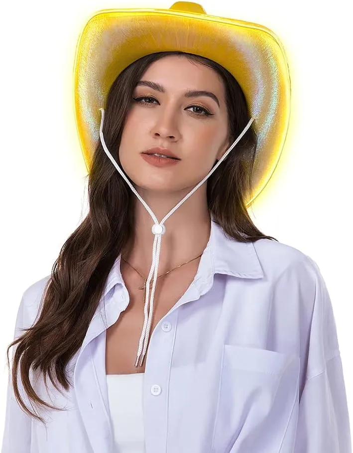 HSCTEK Light Up Holographic Space Cowboy Cowgirl Hat(Updated EL Wire)