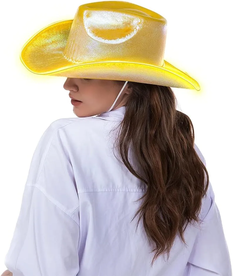 HSCTEK Light Up Holographic Space Cowboy Cowgirl Hat(Updated EL Wire)