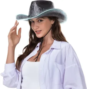 HSCTEK Light Up Holographic Space Cowboy Cowgirl Hat(Updated EL Wire)