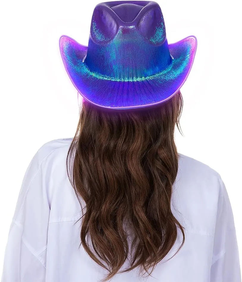 HSCTEK Light Up Holographic Space Cowboy Cowgirl Hat(Updated EL Wire)