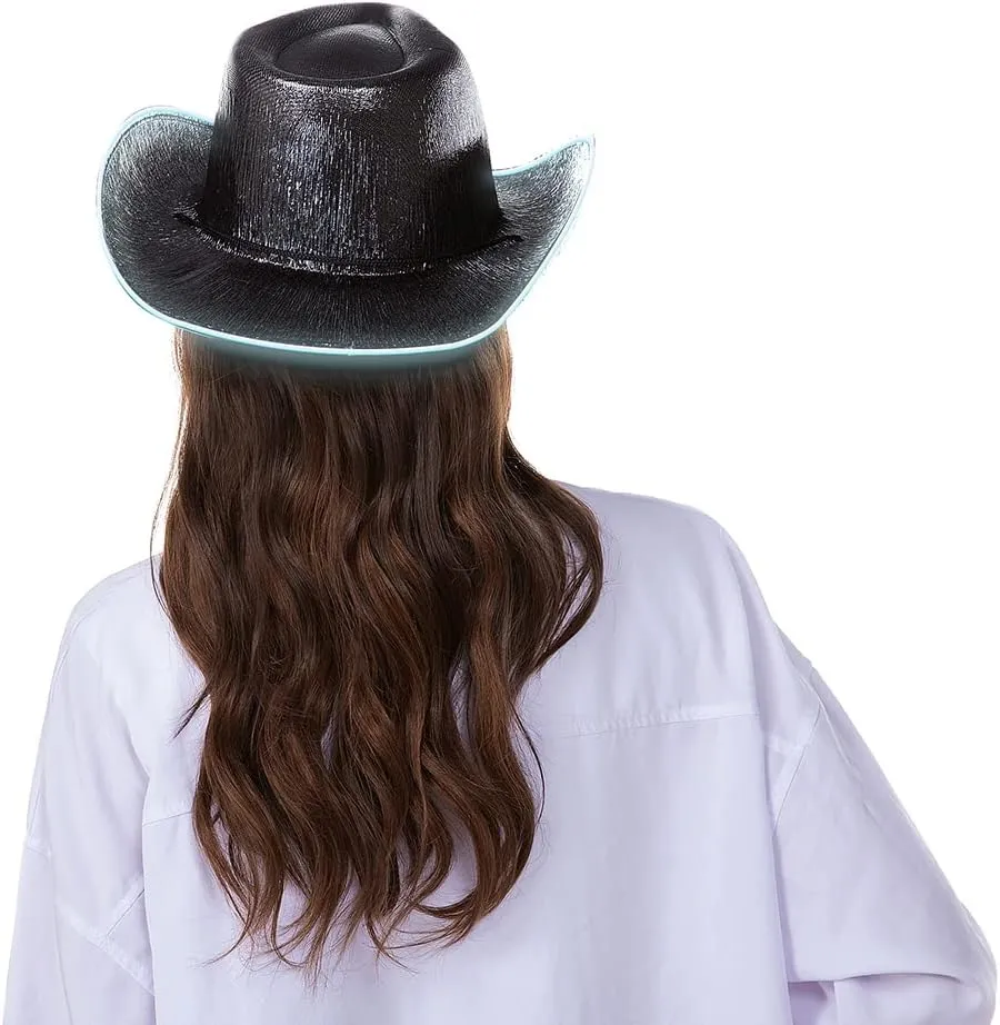 HSCTEK Light Up Holographic Space Cowboy Cowgirl Hat(Updated EL Wire)